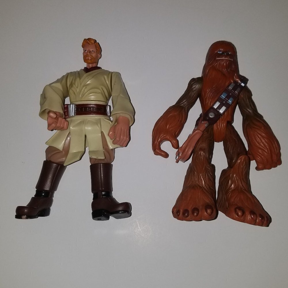2 Star Wars 7" Figures Lot Chewbacca Wookie Obi Wan Kenobi Jedi Hasbro 2004/2005